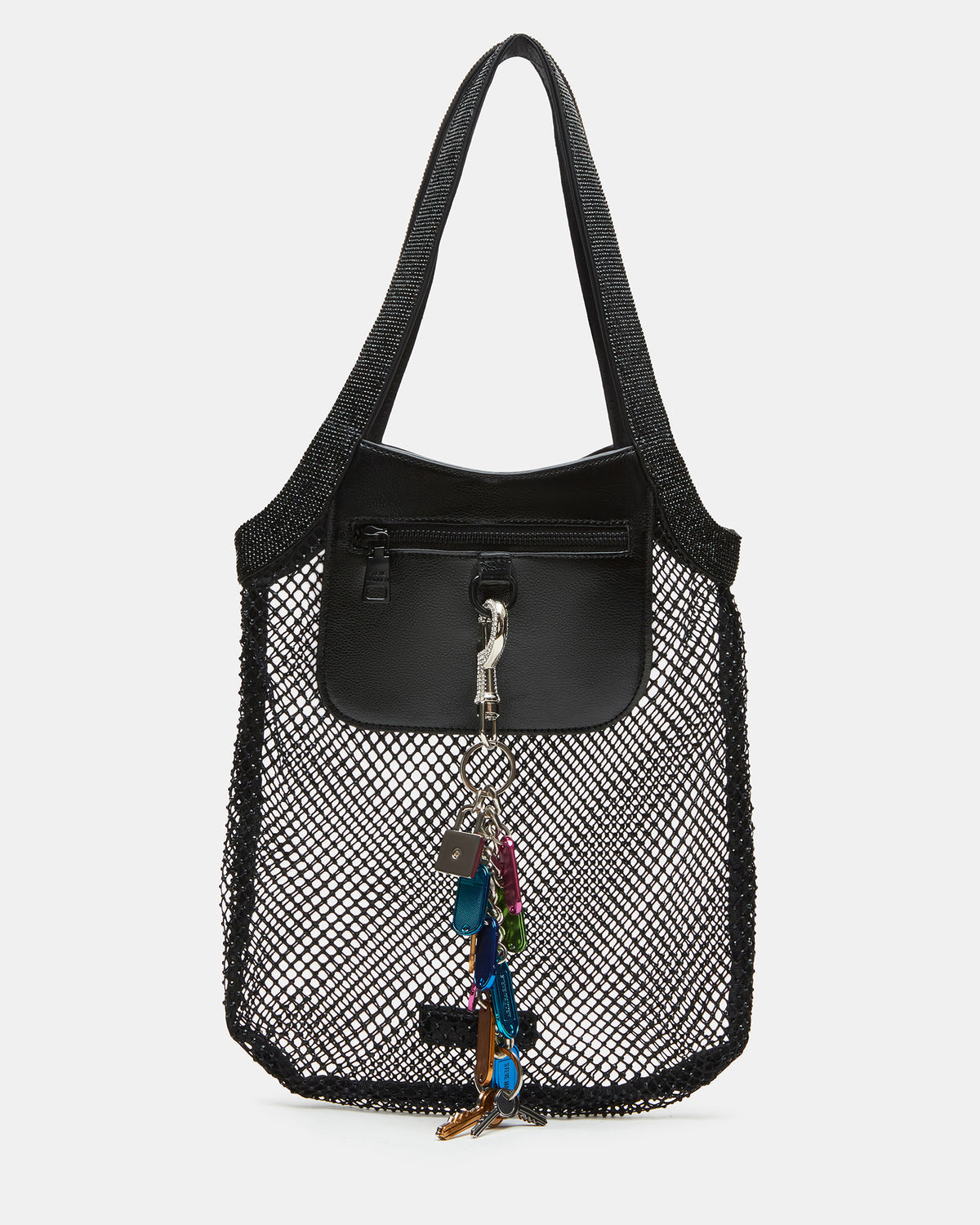 MAKIA Black Women's Crystal Rhinestone Shoulder Strap Net Tote Handbag