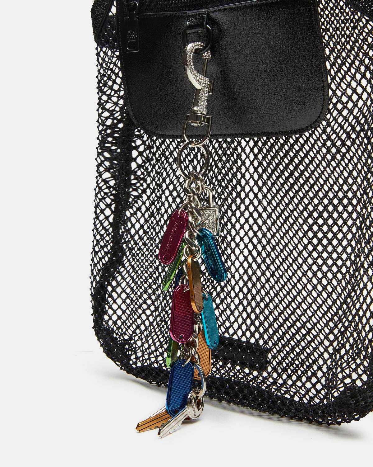 MAKIA Black Women's Crystal Rhinestone Shoulder Strap Net Tote Handbag