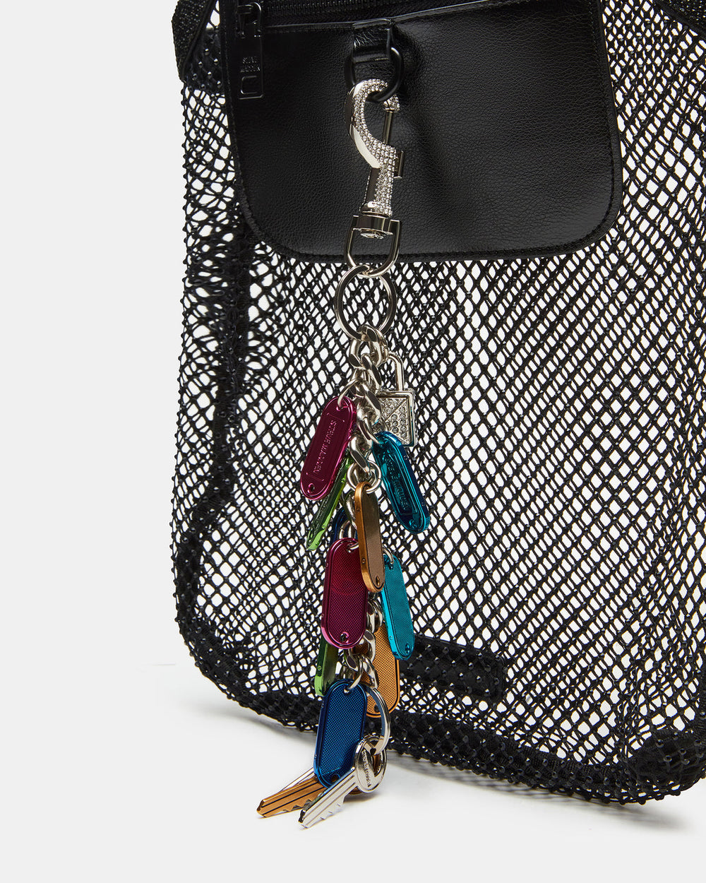 MAKIA Black Women's Crystal Rhinestone Shoulder Strap Net Tote Handbag