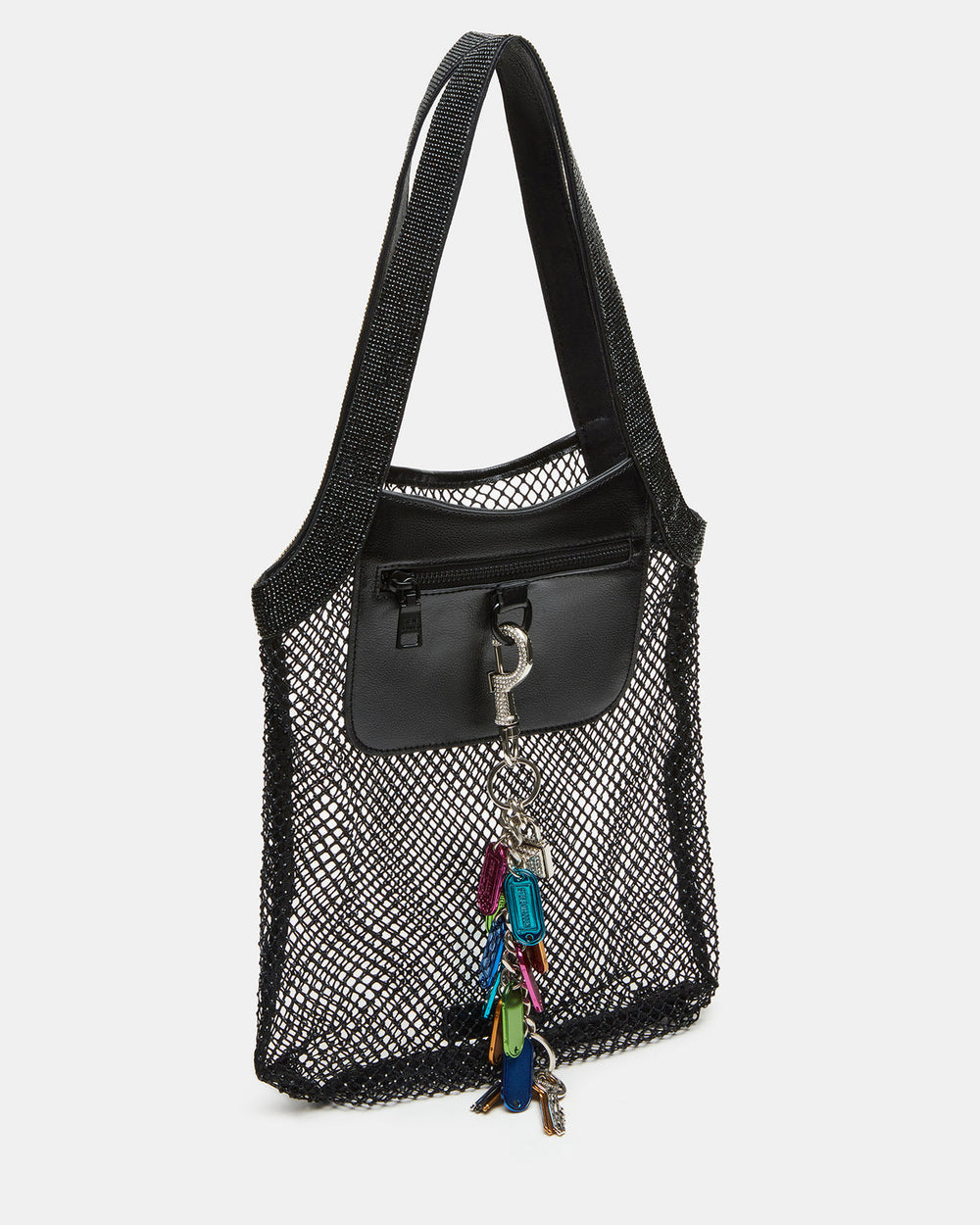 MAKIA Black Women's Crystal Rhinestone Shoulder Strap Net Tote Handbag