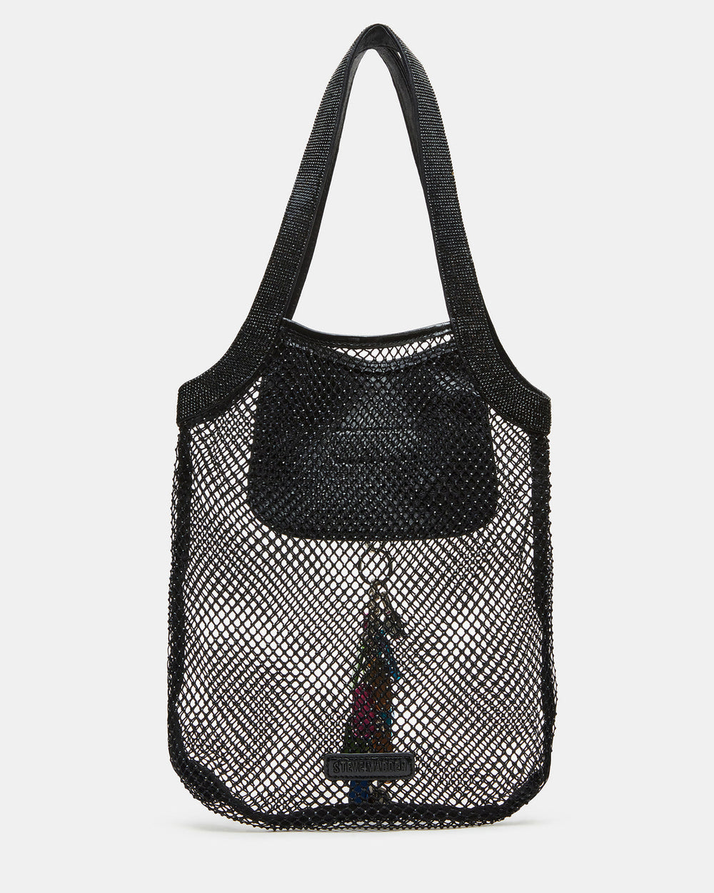 MAKIA Black Women's Crystal Rhinestone Shoulder Strap Net Tote Handbag