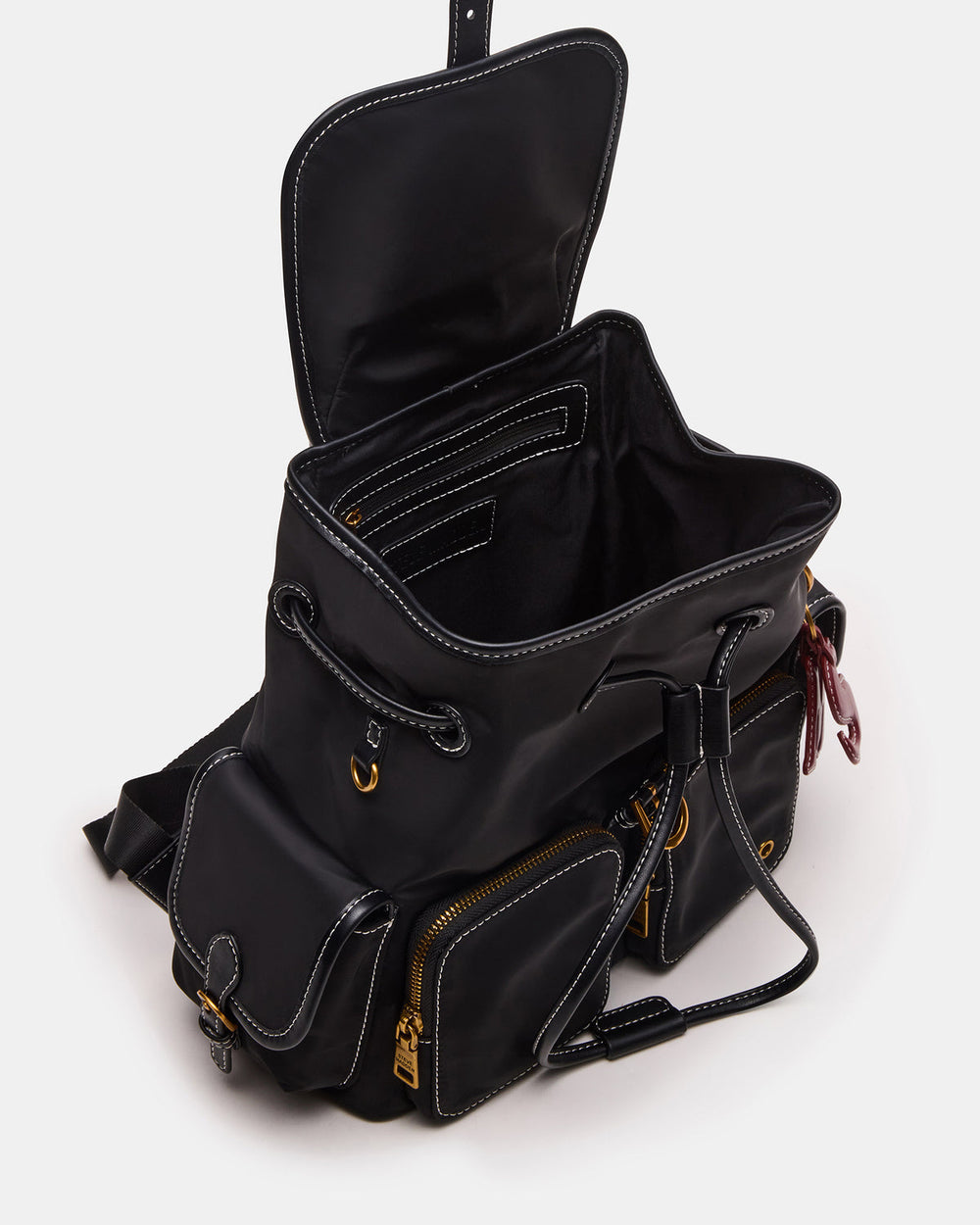 STUDIO Bag Black Nylon Cargo Pocket Drawstring Women's Backpack Handbag
