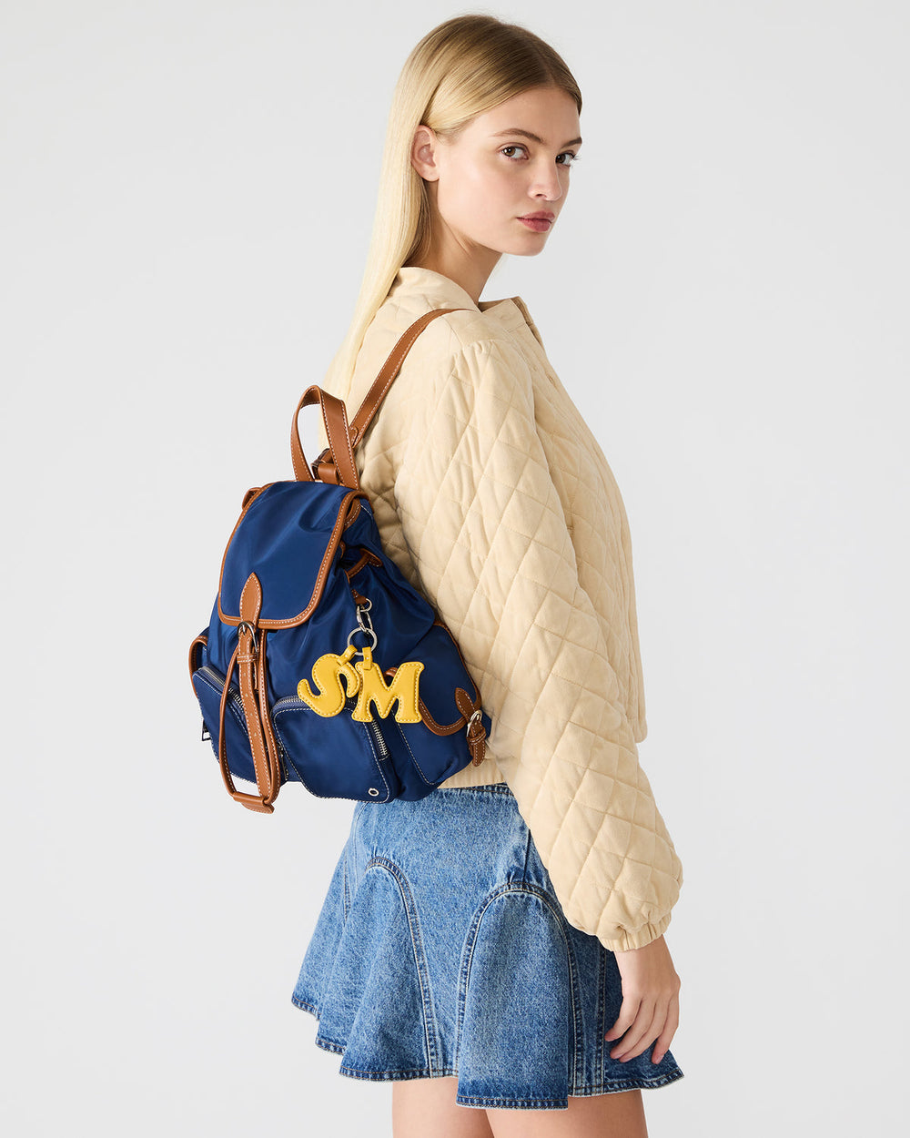 STUDIO Bag Navy Nylon Cargo Pocket Drawstring Women's Backpack Handbag