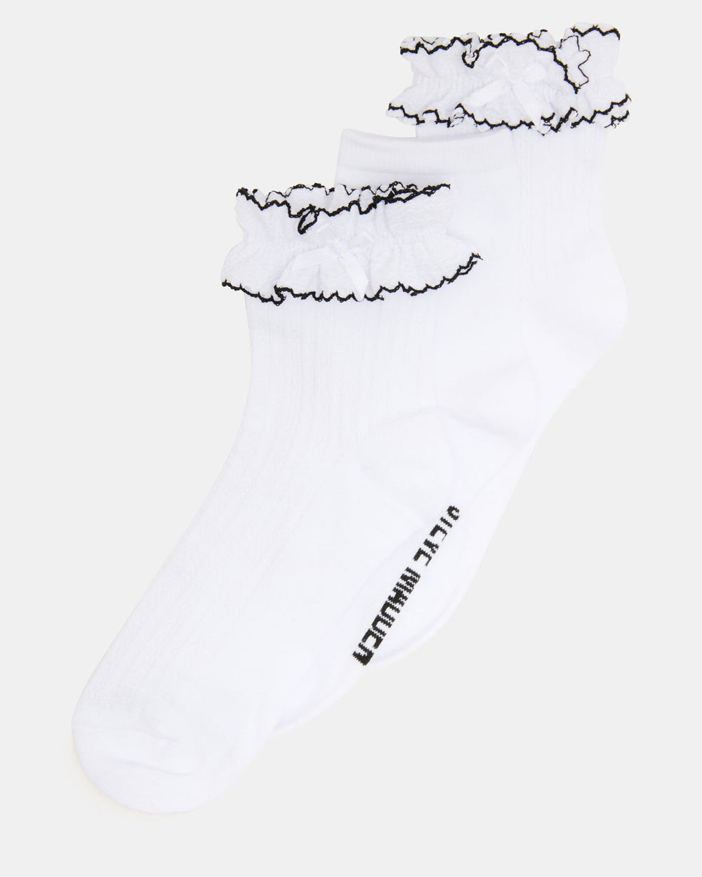 2 PACK AVA RUFFLE SOCKS WHITE Women's Double Ruffle Edge Anklet Socks