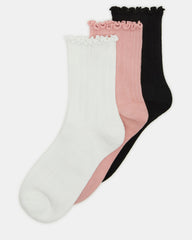 3 Pack Lettuce Edge Ribbed Women's Anklet Socks Multi