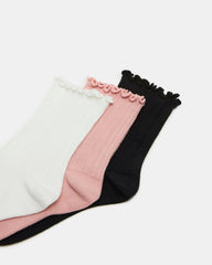3 Pack Lettuce Edge Ribbed Women's Anklet Socks Multi