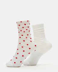 2 Pack Heart Sheer Tulle Women's Anklet Socks White