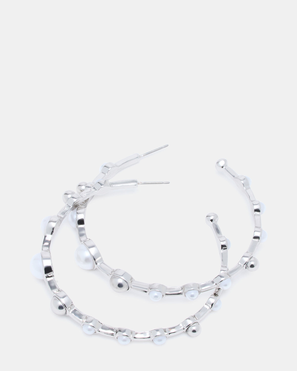 PEARL HOOP EARRINGS SILVER Women's Pearl Embellished Hoop Earrings