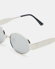 MYSTIE Shiny Silver Frame Oval Sunglasses