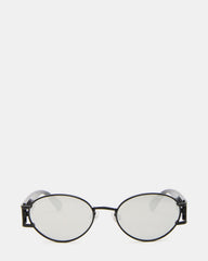 DUTTEN Black Frame Almond Solid Smoke Silver Flash Oval Sunglasses