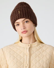 LOGO BEANIE Dark Brown Fuzzy RIbbed Knit Women's Beanie