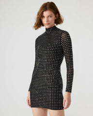 KRISTA Black Women's Long-Sleeved Bodycon Rhinestone Mini Dress