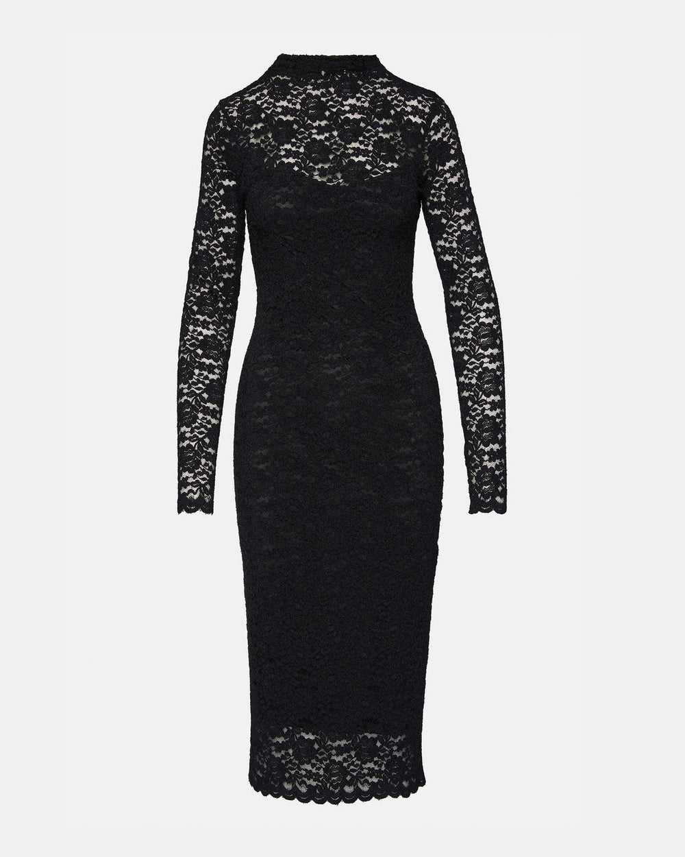 VIVIENNE Black Lace Women's Mock Neck Midi Dress