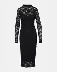 VIVIENNE Black Lace Women's Mock Neck Midi Dress