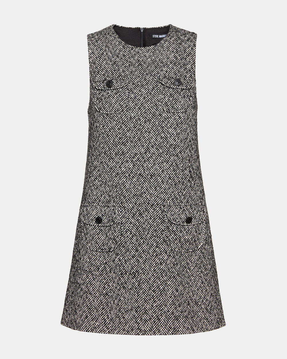 LOUIE Black/White Sleeveless Tweed Mini Women's Dress