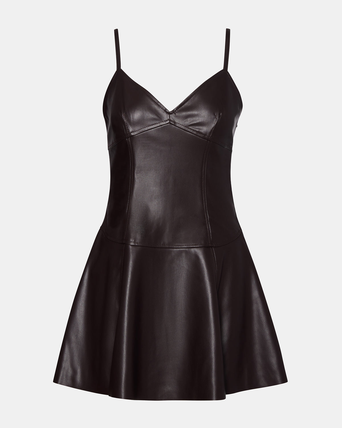 ABBOTTF Fosssil Brown Flowy Faux Leather Mini Women's Dress