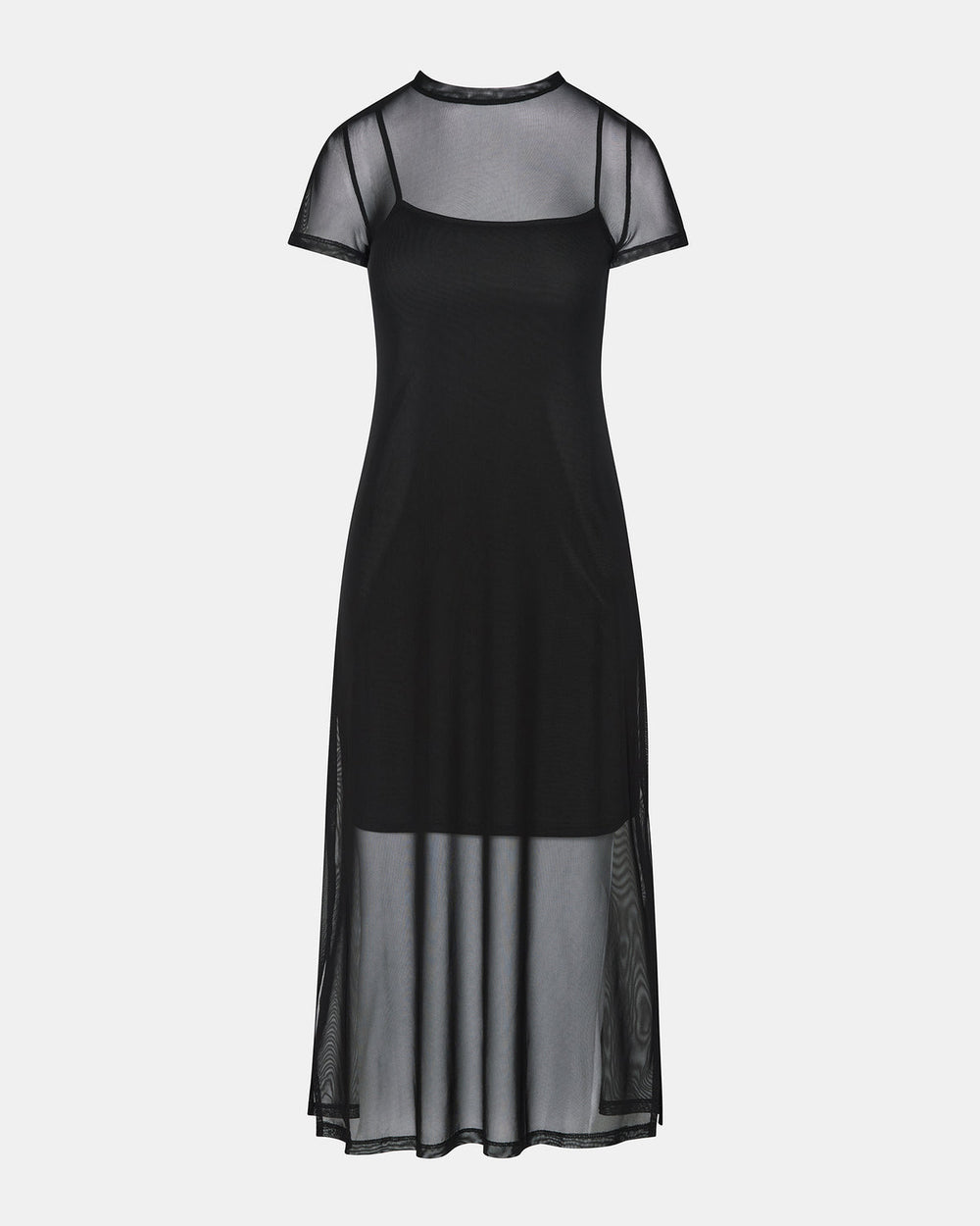 NOLA Black Short-Sleeved Mesh Sheer Women's Dress