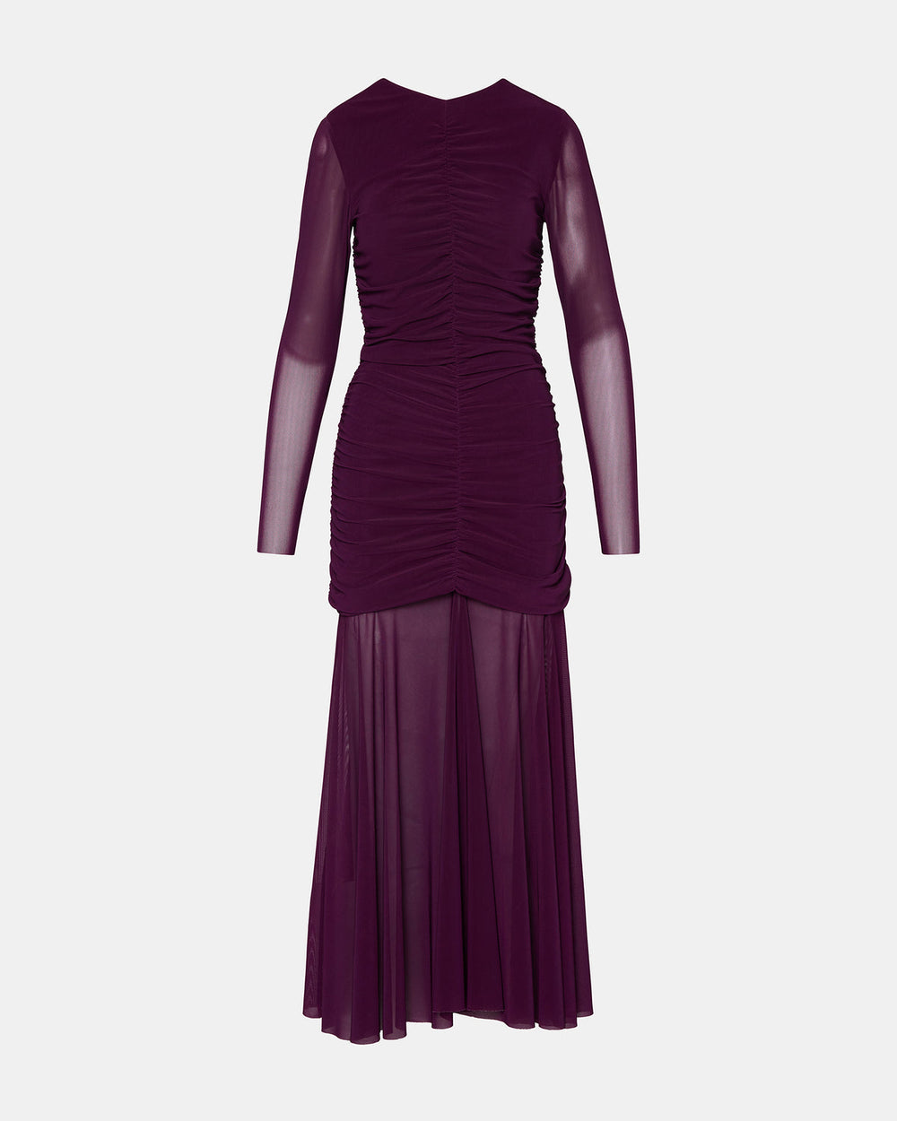 KIARA Beet Long-Sleeved Maxi Mesh Flowy Women's Dress