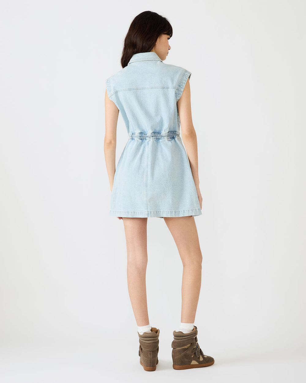 ROBBIE Aruba Blue Denim Zip-Up Collared Women's MinI Dress