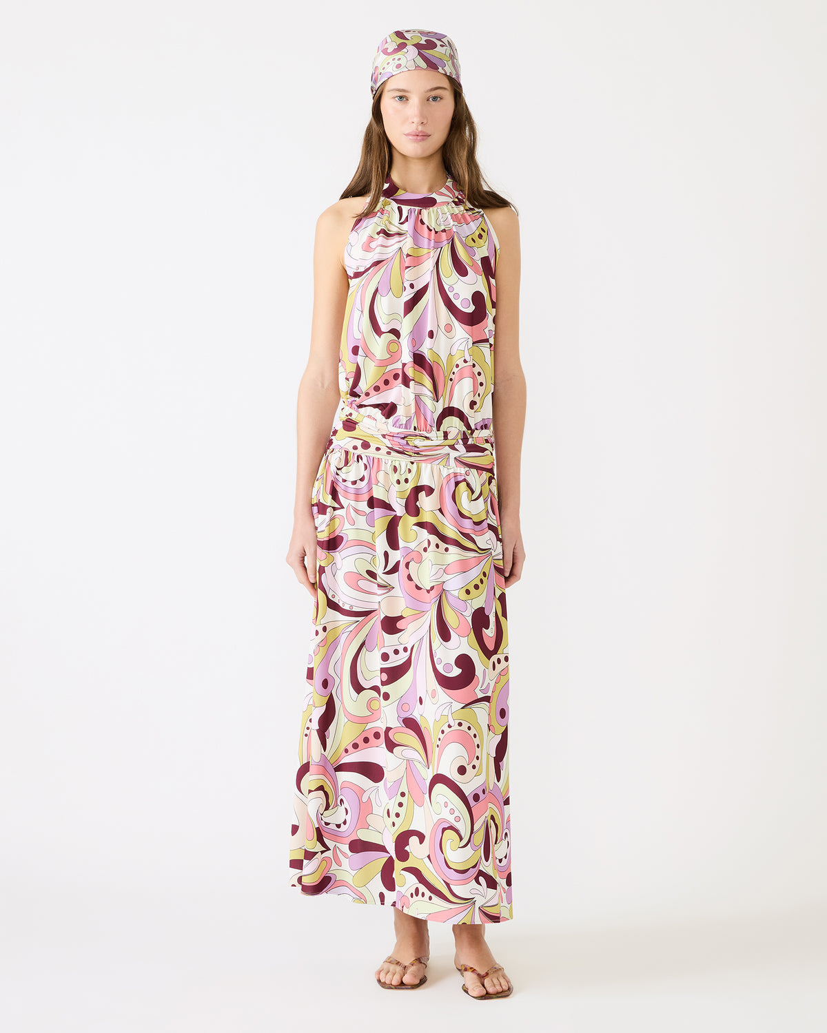 GALA Dress Petal Paisley Maxi Halter Neck Flowy Open-Back Women's Dress