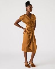 BRUNO Caramel Women's Button-Up Short-Sleeved Midi Dress