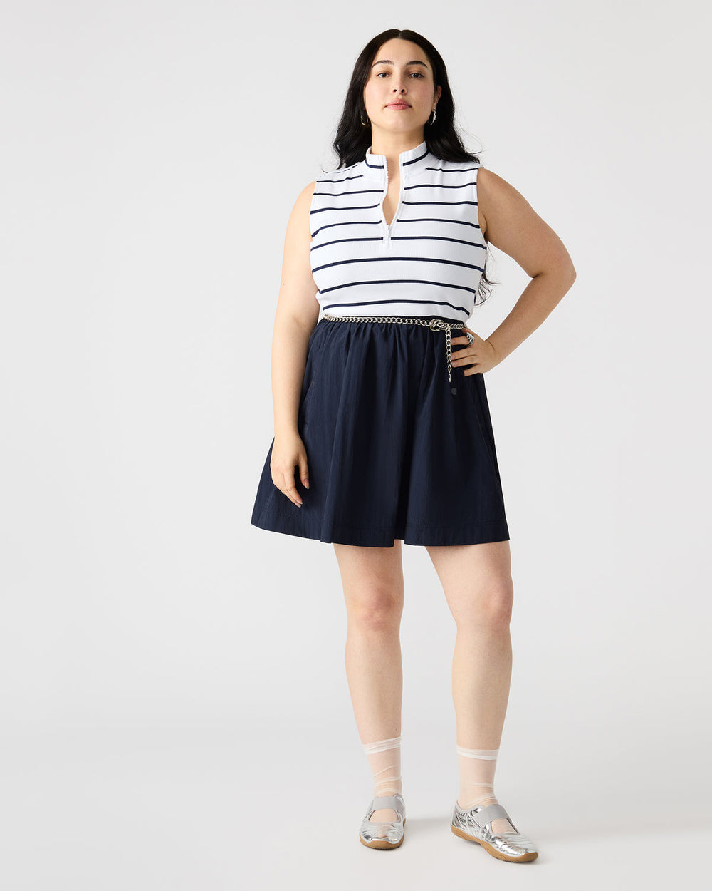 LYON Navy Women's Collared Sleeveless Flowy Dress