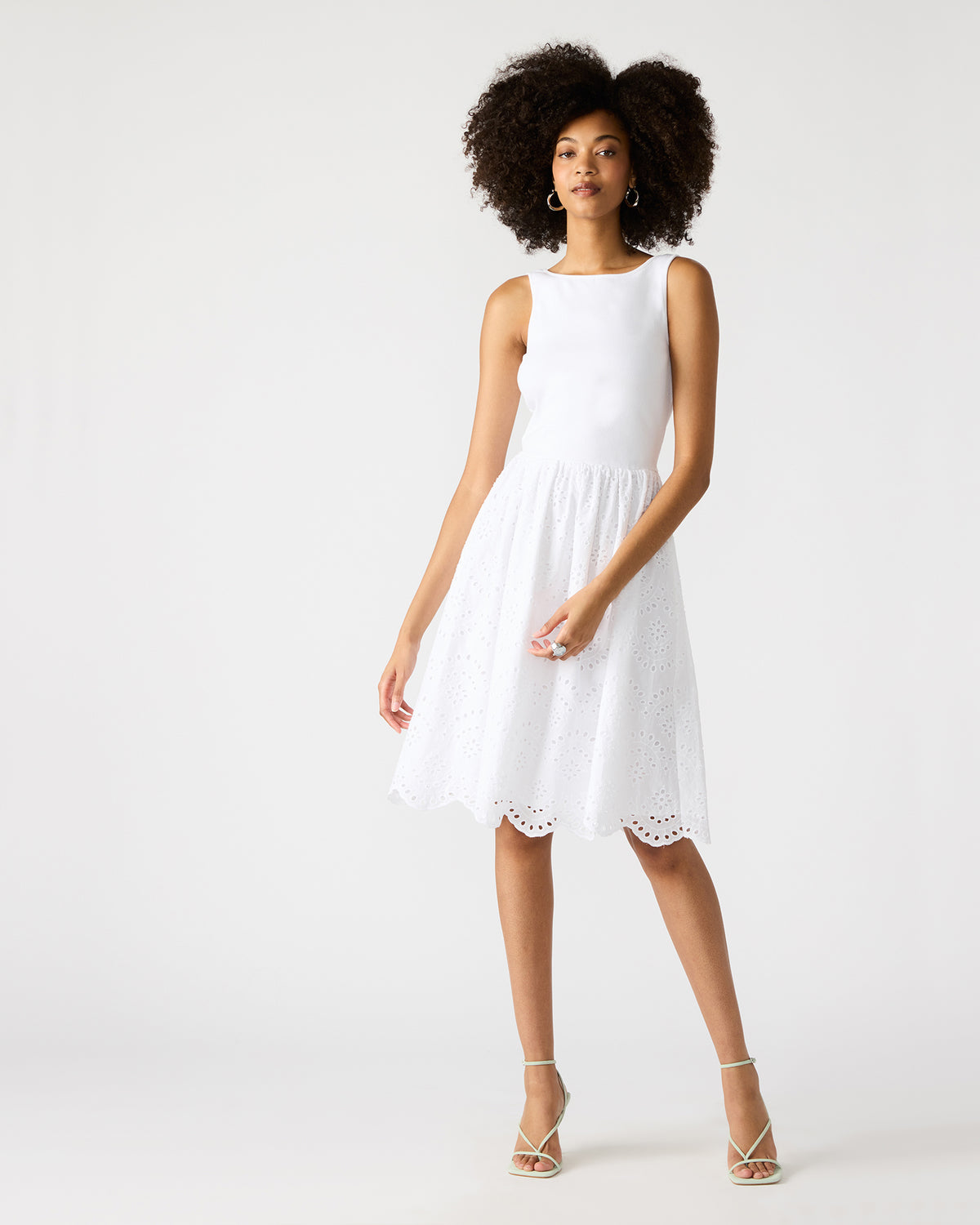 JULIAN White Women's Eyelet Sleeveless Midi Dress
