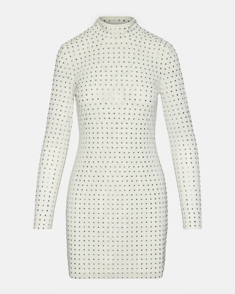 KRISTA Dress White | Women's Long-Sleeved Bodycon Rhinestone Mini Dress