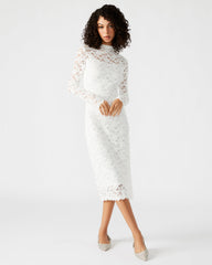 VIVIENNE Ivory Lace Women's Mock Neck Midi Dress