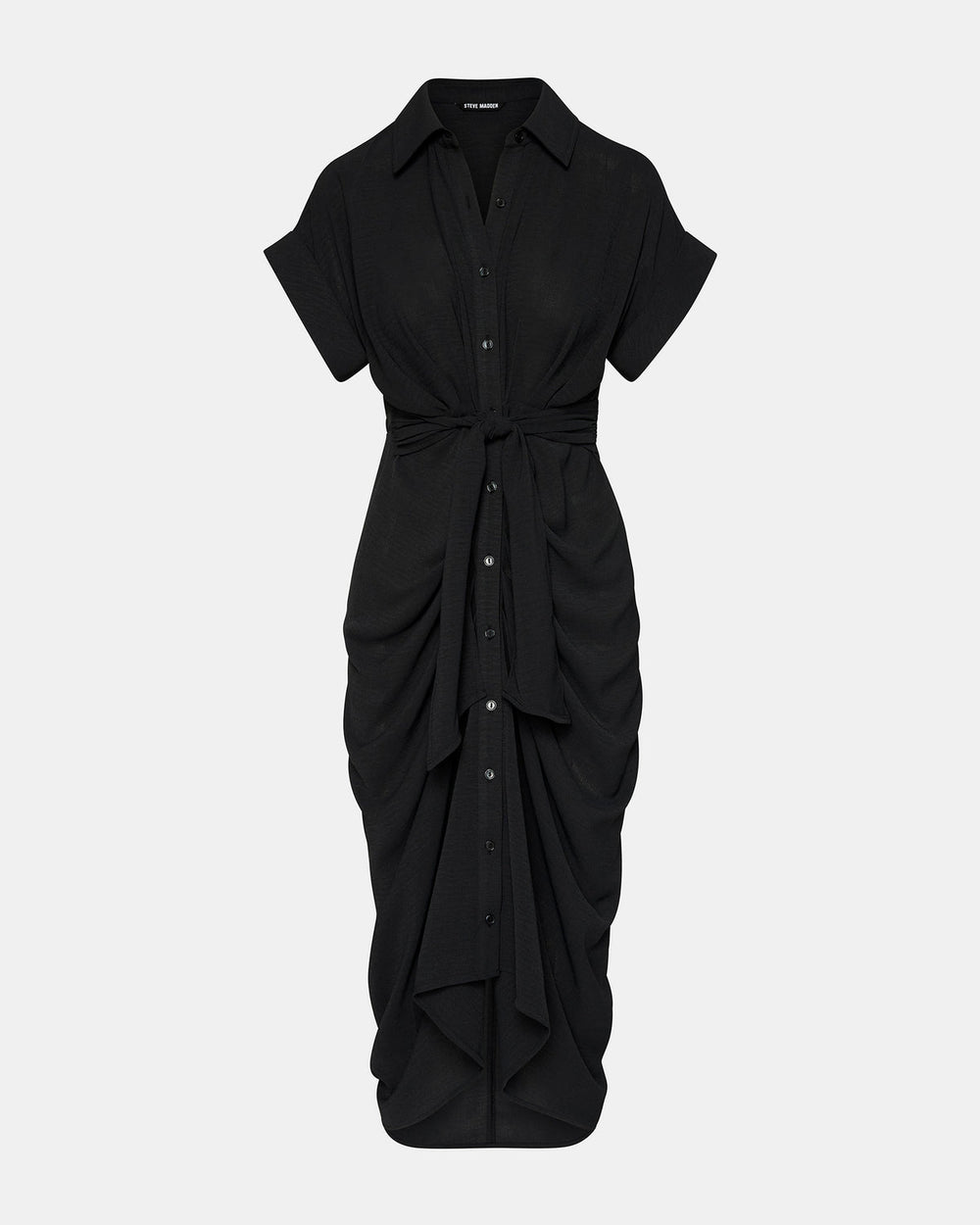 TORI Black Knit Button Up Collared Midi Dress