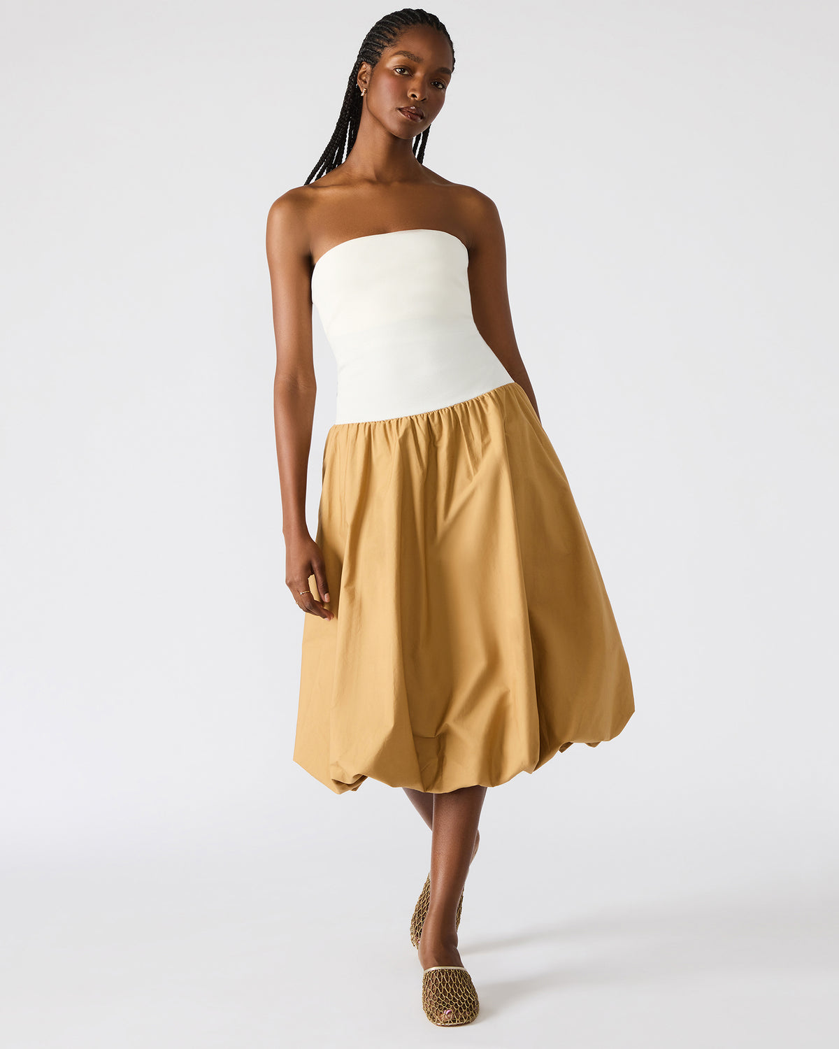 OLIVER Taupe Women's Strapless Midi Bubble Dress