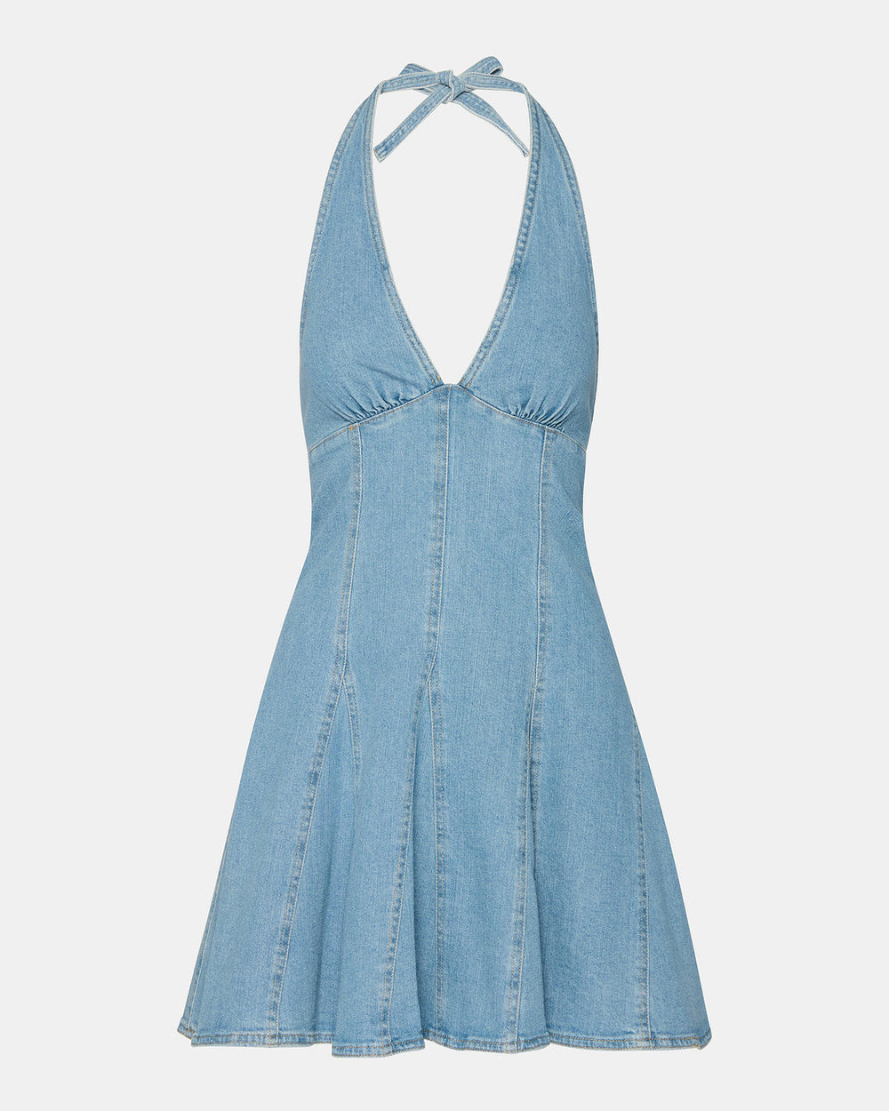 MALIA Denim Women's Halter Back Neck Tie Mini Dress