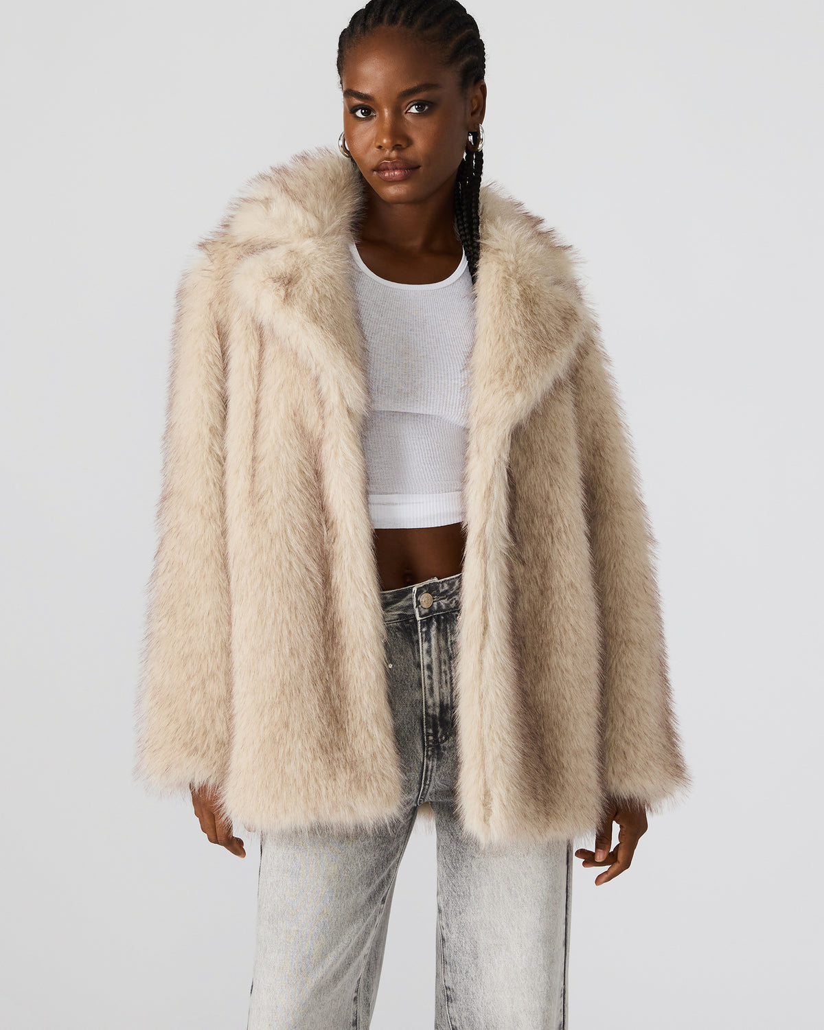 KINDRA Natural Faux Fur Collared Women's Coat