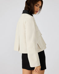 JUSTINA Barn Oatmeal Long-Sleeved Button-Up Women's Jacket