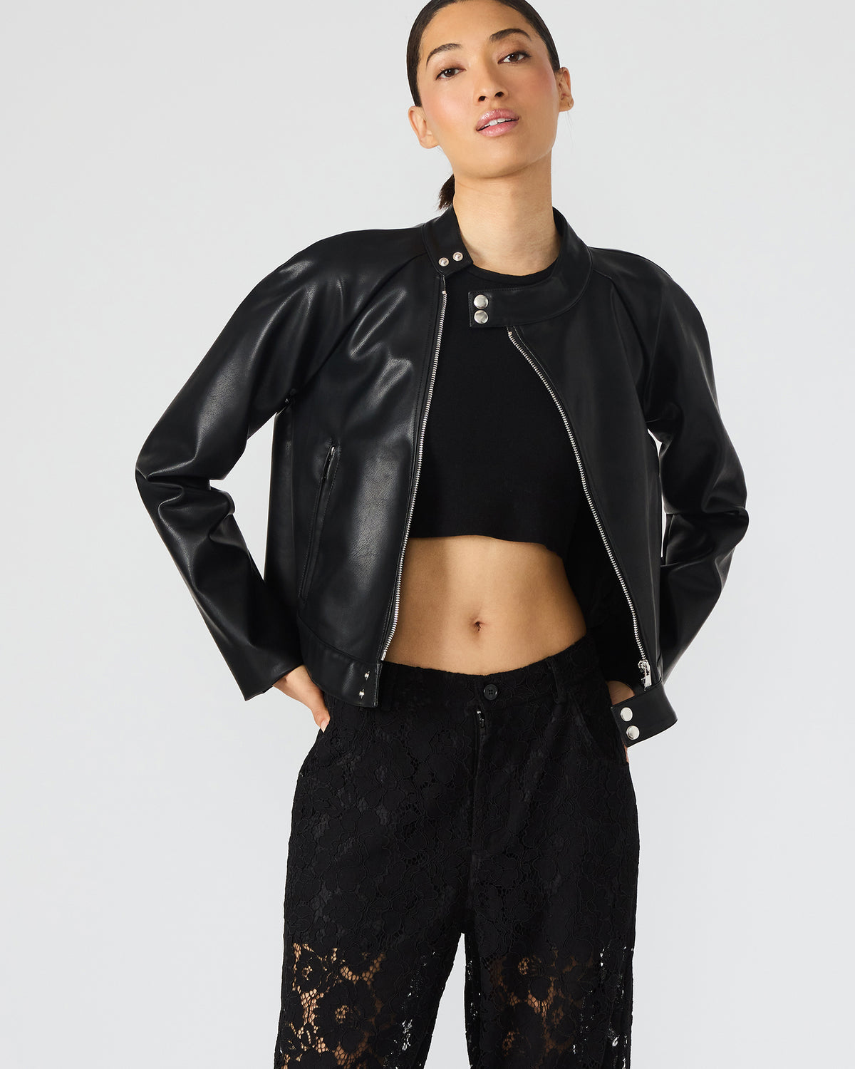 JETT Black Long-Sleeved Faux Leather Zip-Up Women's Jacket