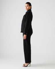 PARC Black Crystal Rhinestone Embellished Long-Sleeved Button-Up Denim Women's Jacket