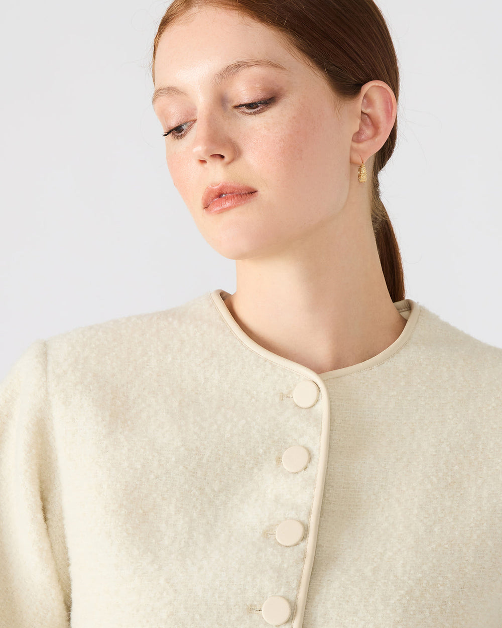 EMILI Cream Long-Sleeved Bubble Button-Up Women's Jacket