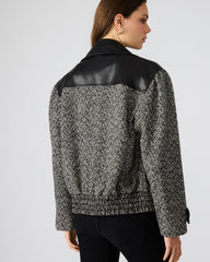 MERCEDES Black Multi Long-Sleeved Button-Up Faux Leather Women's Coat