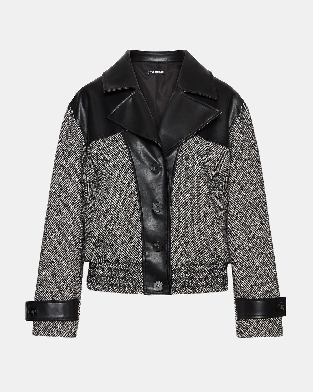 MERCEDES Black Multi Long-Sleeved Button-Up Faux Leather Women's Coat