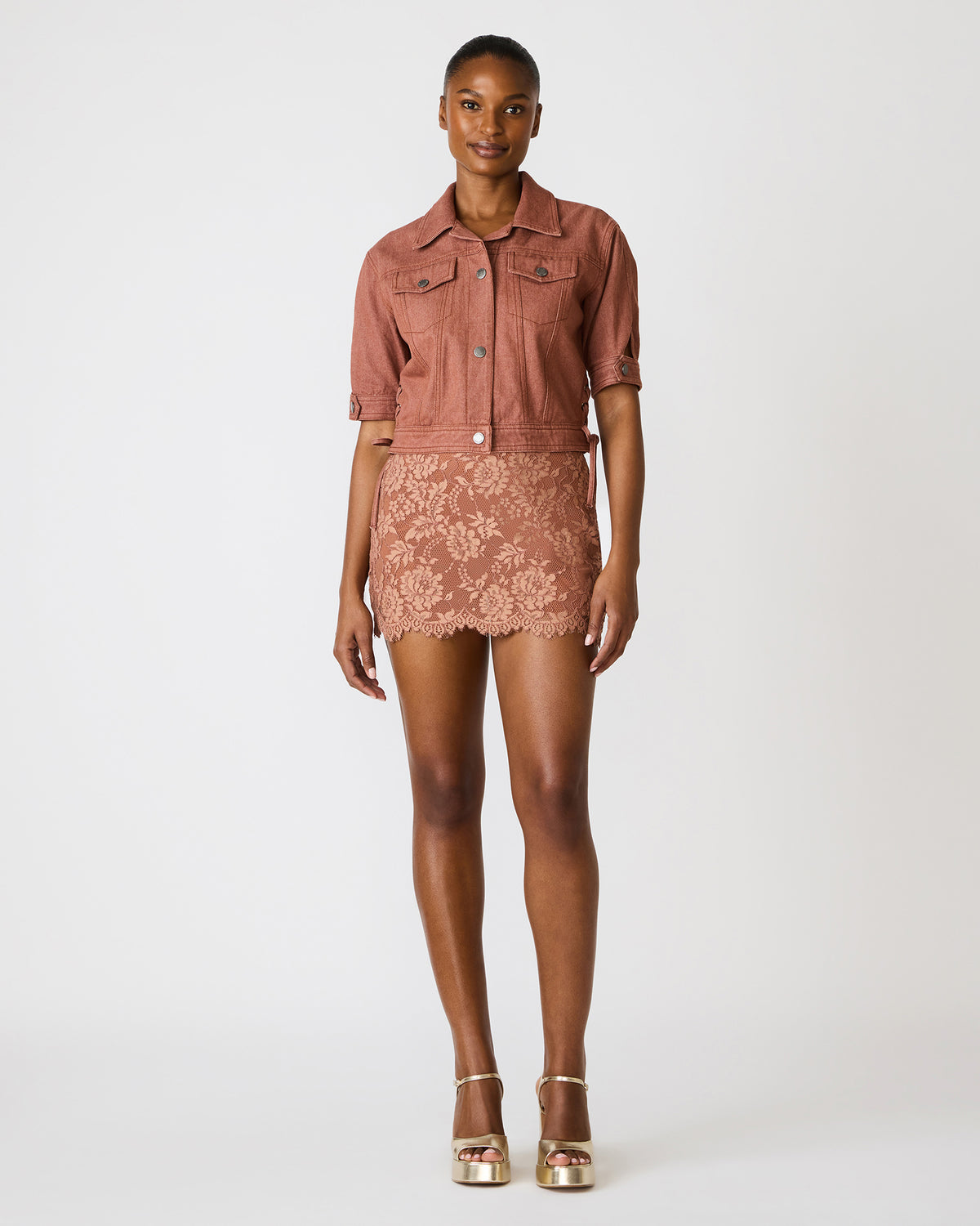 BLU Rust Short-Sleeved Denim Button-Up Women's Jacket