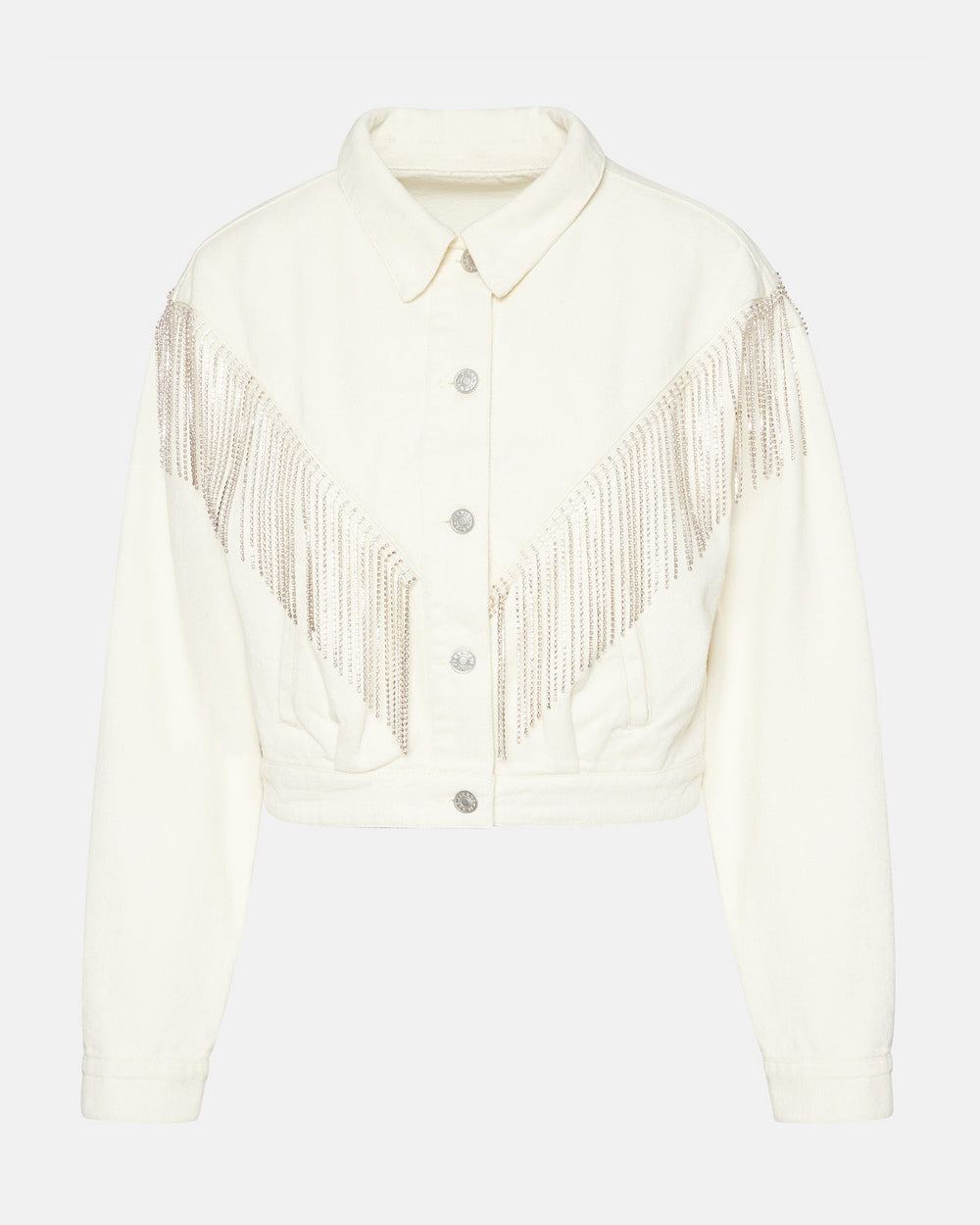 CANYON Denim Jacket Cream | Women's Rhinestone Fringe Jacket