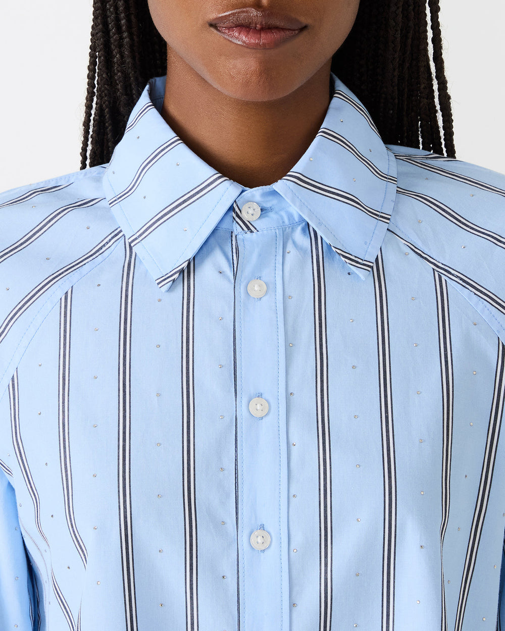 TESS Estate Blue Long-Sleeved Button-Up Women's Top
