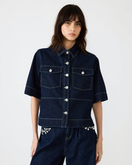 ELIANA Bijou Blue Short-Sleeved Button-Up Denim Women's Top