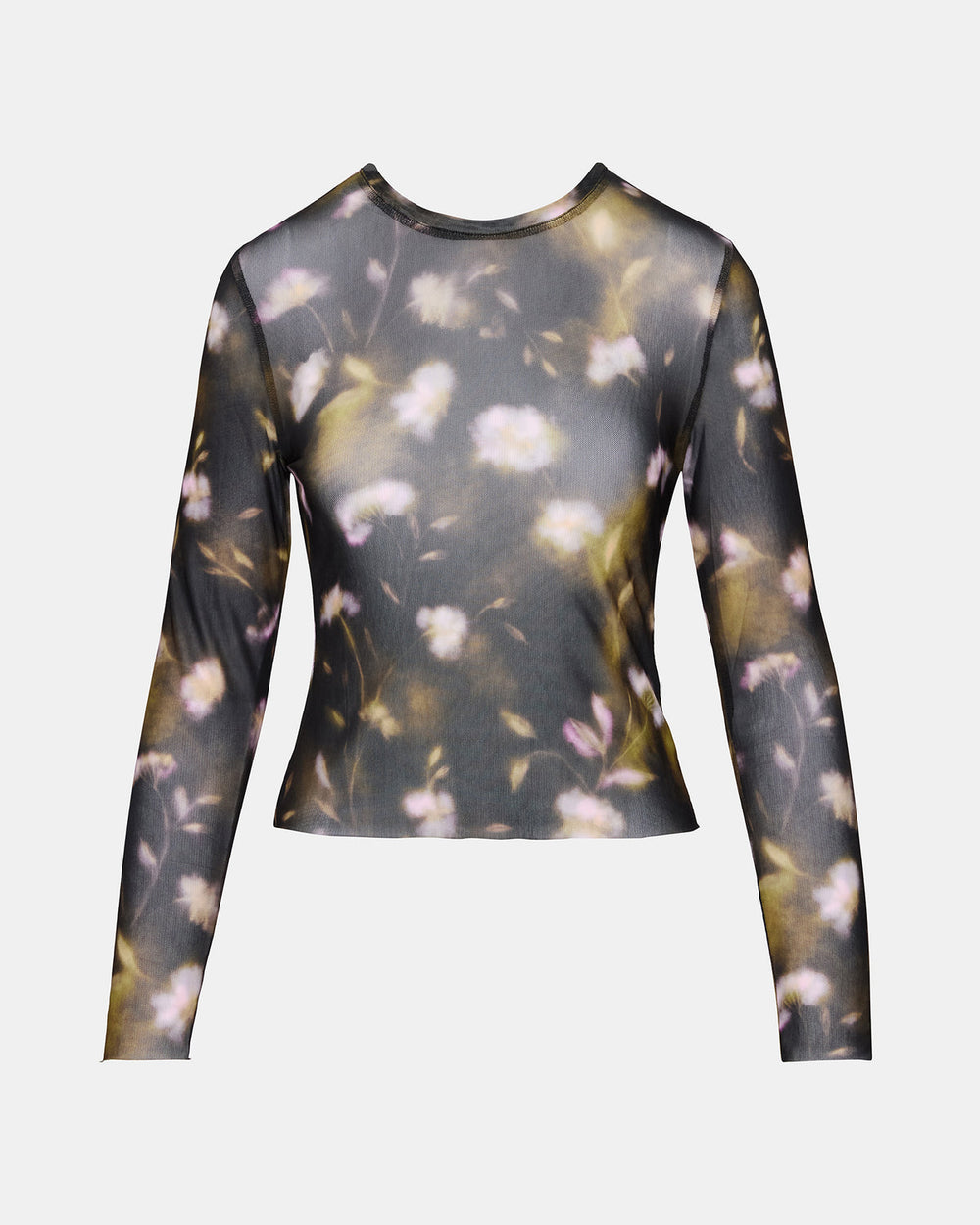 LILIANNA Black Multi Mesh Sheer Long-Sleeved Floral Print Women's Top