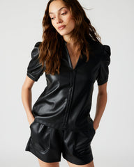 JANE Black Women's Short-Sleeved Suede Top