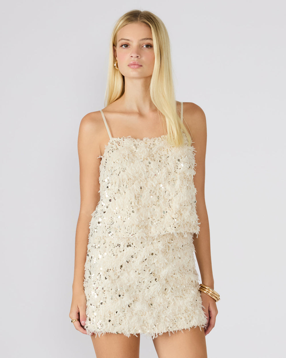 BLAKELYN Ivory Feather Sequin Embellished Women's Top