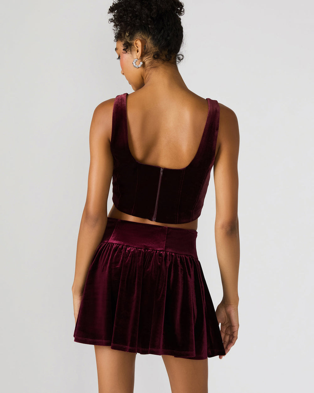 ARYANNA Wine Cropped Velvet Women's Top