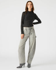 MELVINA Top Black | Women's Long-Sleeved Mesh Fabric Embellished Top