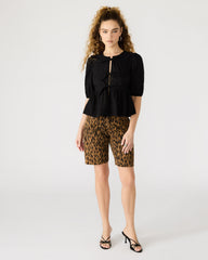 PAULA Top Black Short-Sleeved Tie-Front Eyelet Top