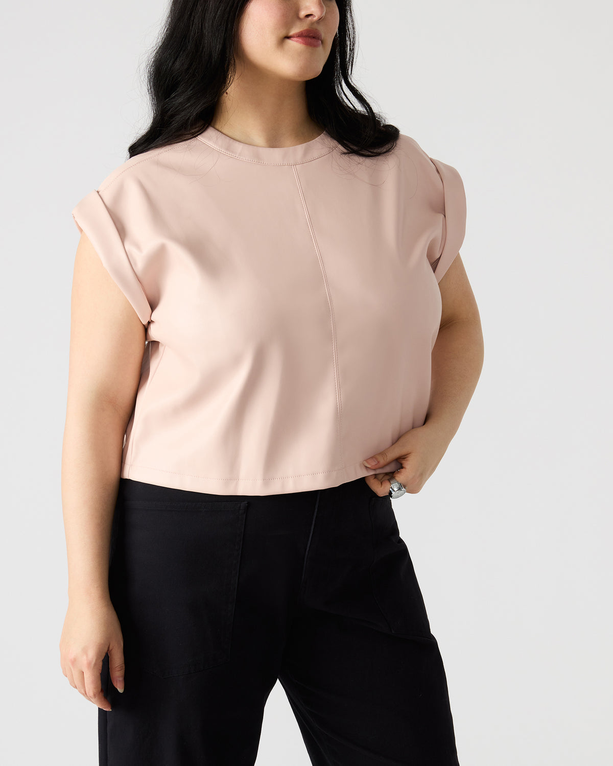 CAT Rose Women's Short-Sleeved Faux Leather Top
